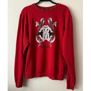Roberto Cavalli Men's Snake Monogram Logo Red Sweatshirt Casual Colorful